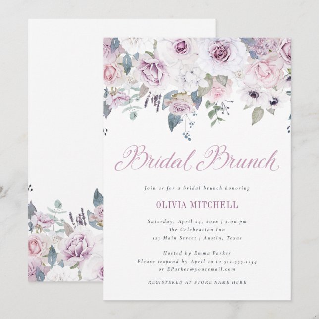 Invitation La violette rougissent brunch nuptiale floral de | (Devant / Derrière)