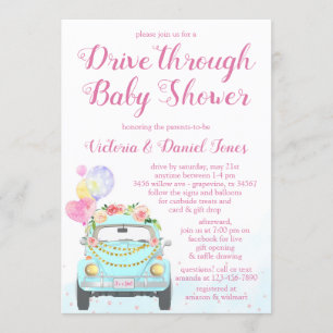 Invitation La Voiture De Fille À Travers Le Baby shower