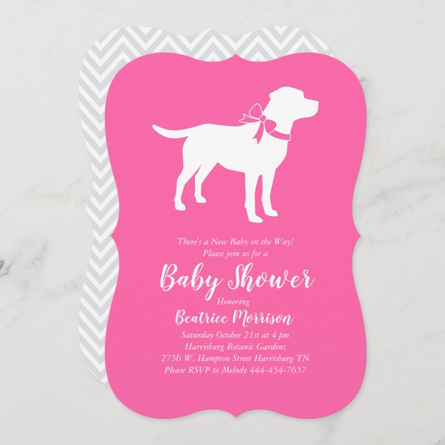 Invitation Labrador Baby shower chien Lab Fille rose (Devant / Derrière)