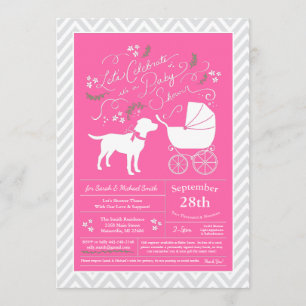 Invitation Labrador Baby shower chien Lab Fille rose
