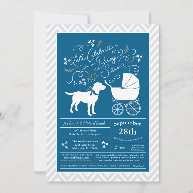 Invitation Labrador Chien Baby shower Blue Boy Lab (Devant)