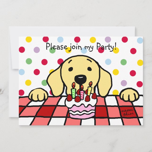 Invitation Labrador jaune vous observant Anniversaire (Devant)