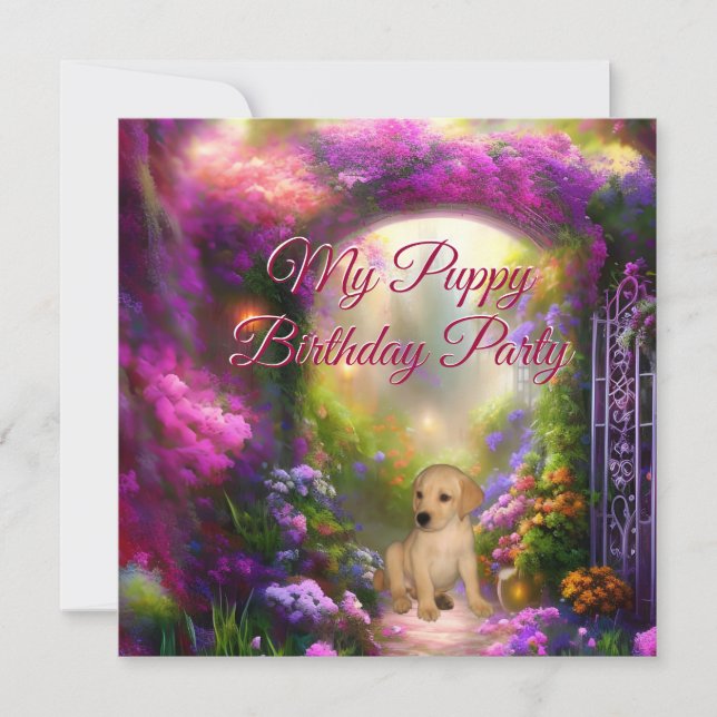 Invitation Labrador Puppy Anniversaire Jardin secret (Devant)
