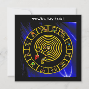 Invitation LABYRINTH ASTRAL, noir et blanc, bleu