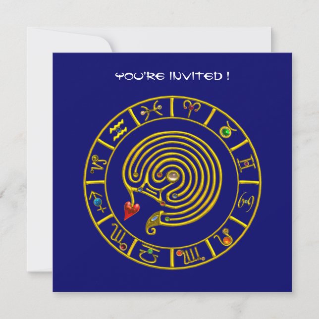 Invitation LABYRINTH ASTRAL, noir et blanc, bleu rouge (Devant)