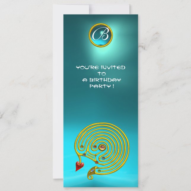 Invitation LABYRINTHE HYPER, bleu jaune aqua brillant (Devant)