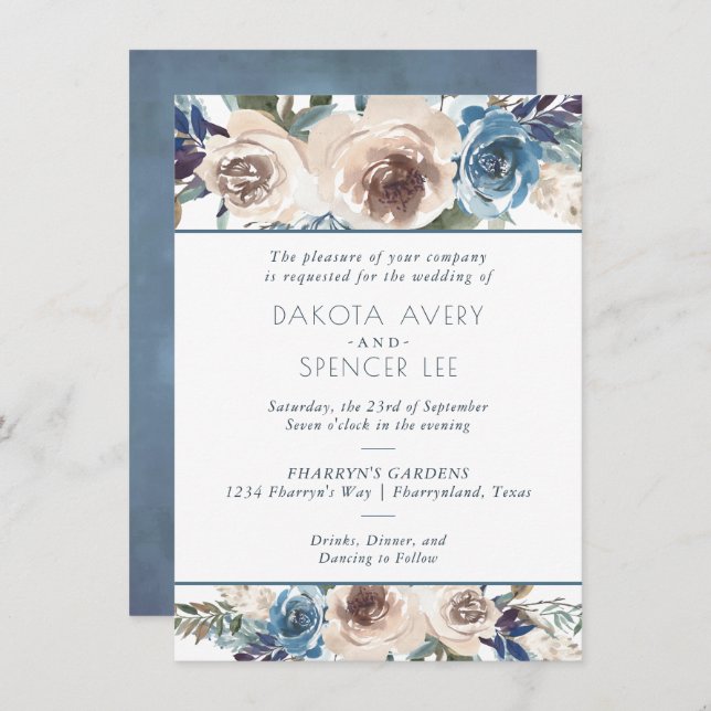 Invitation Lac Floral | Dusty Dandelion Garland Mariage (Devant / Derrière)