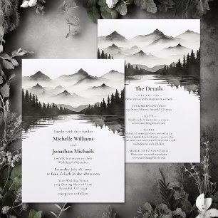 Invitation Lac Mountain Noir et blanc Tout en un Mariage
