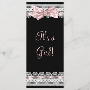 Invitation Lace blanche ruban rose rose et noir Baby Shower