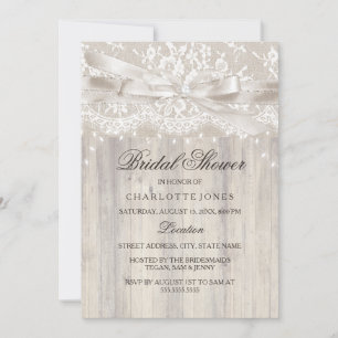 Invitation Lace Bow éclaire la Fête des mariées rustique