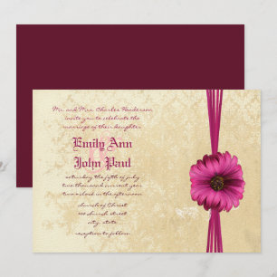Invitation Lace Damask Moody Dark Rose Gerber Daisy Mariage