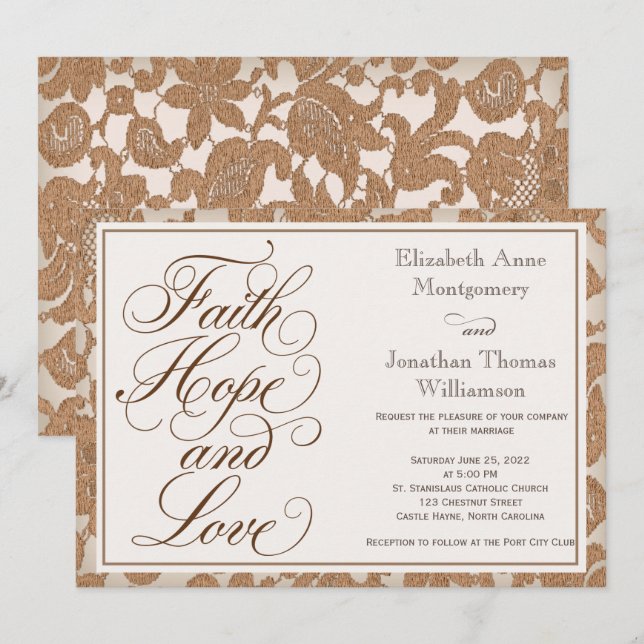 Invitation Lace d'automne Script Faith Hope & Love Mariage (Devant / Derrière)