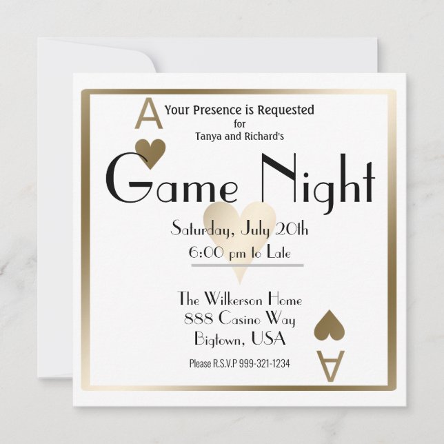 Invitation L'Ace des Coeurs d'or de Game Night (Devant)