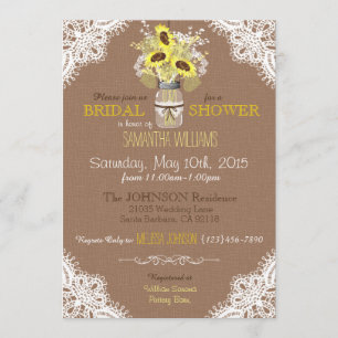Invitation Lace Mason Jar Sunflower Fête des mariées rustique