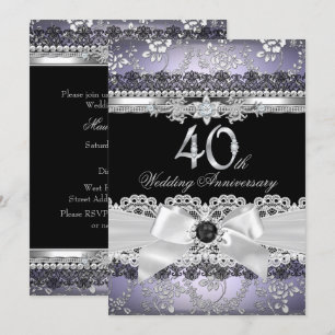 Invitation Lace Pearl Bow argent pourpre 40e anniversaire