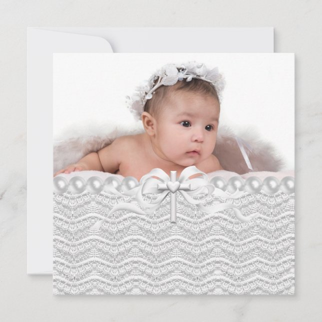 Invitation Lace Pearl Cross Christening (Devant)