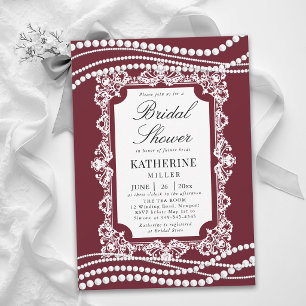 Invitation Lace Perles Classique Burgundy Blanc Lavage de Mar