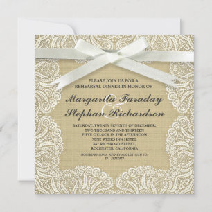 Invitation lace ribbon & burlap rustic rehearsal dinner