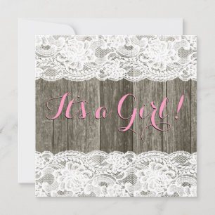 Invitation Lace rustique et Baby Shower en bois de grange