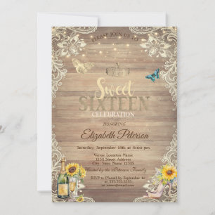 Invitation Lace Tournesols Escarpins Bois Sweet 16 Fête