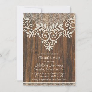 Invitation Lace Wood Rustique Fête des mariées Vintage ivoire
