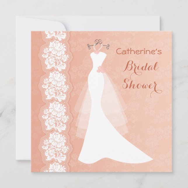 Invitation Lacez, robe de mariage sur l'invitation de corail (Devant)