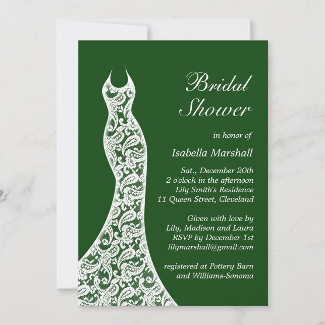 Invitation Lacy Emerald Green Bridal Shower (Devant)