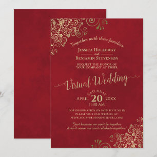 Invitation Lacy Gold Fragments sur Lush Red Virtual Mariage