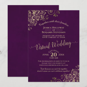 Invitation Lacy Gold Fragments sur Plum Purple Mariage virtue