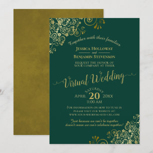 Invitation Lacy Gold Frills sur Emerald Green Virtual Mariage