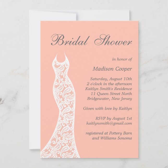 Invitation Lacy Peach Bridal Shower (Devant)