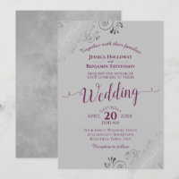 Lacy Silver Elegant Cassis Purple sur Mariage gris