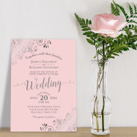 Lacy Silver Frills Élégant Mariage rose et gris