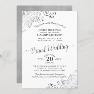 Invitation Lacy Silver Grey & White Elegant Mariage virtuel