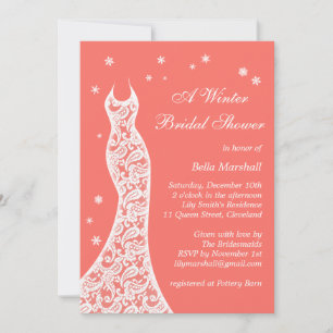 Invitation Lacy Vivant Corail Hiver Nuptiale Douche Invitatio