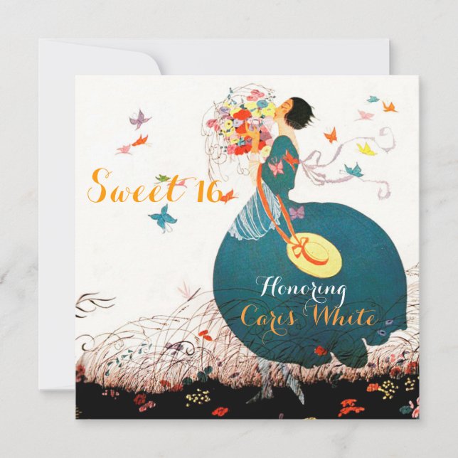 Invitation LADY AVEC BOUQUET FLEURIER ET BOUTTERFLIES Sweet 1 (Devant)