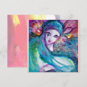 Invitation LADY BLUE MASK Soirée Masquée Rose Turquoise Invit