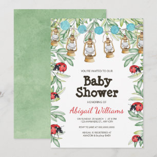 Invitation Lady Bug dans le Baby shower de jardin verdoyant
