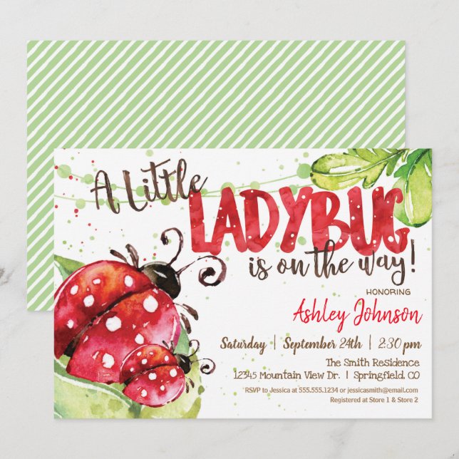 Invitation Ladybug Baby shower invitation, Fille (Devant / Derrière)