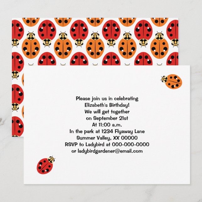 Invitation Ladybug Beetles en orange et rouge Personnalisé (Devant / Derrière)