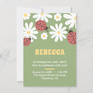 Invitation Ladybug et marguerites florales féministe annivers