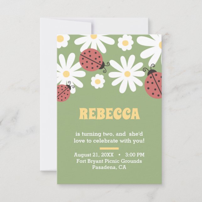 Invitation Ladybug et marguerites florales féministe annivers (Devant)