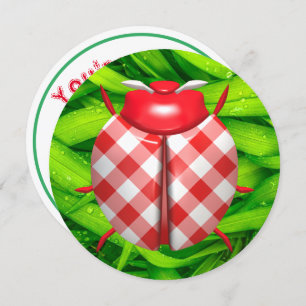 Invitation Ladybug grass en vichy vérifier mignon rouge blanc