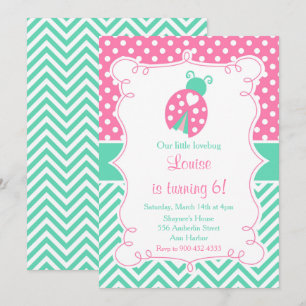 Invitation Ladybug Ladybird Pink fête d'anniversaire