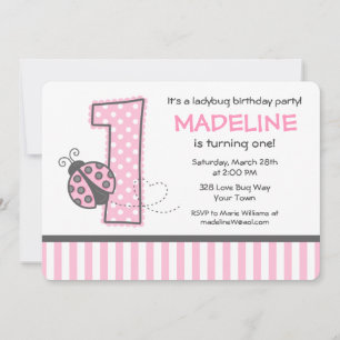 Invitation Ladybug rose 1er anniversaire