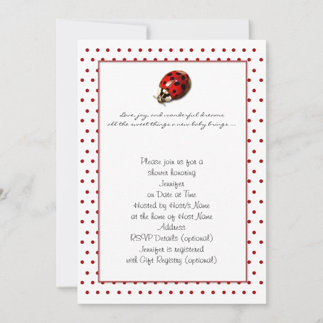 Invitation Ladybug sur l'invitation des Pois rouges (Devant)