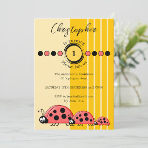 Invitation Ladybugs nom tournant 1 rouge jaune 1er anniversai