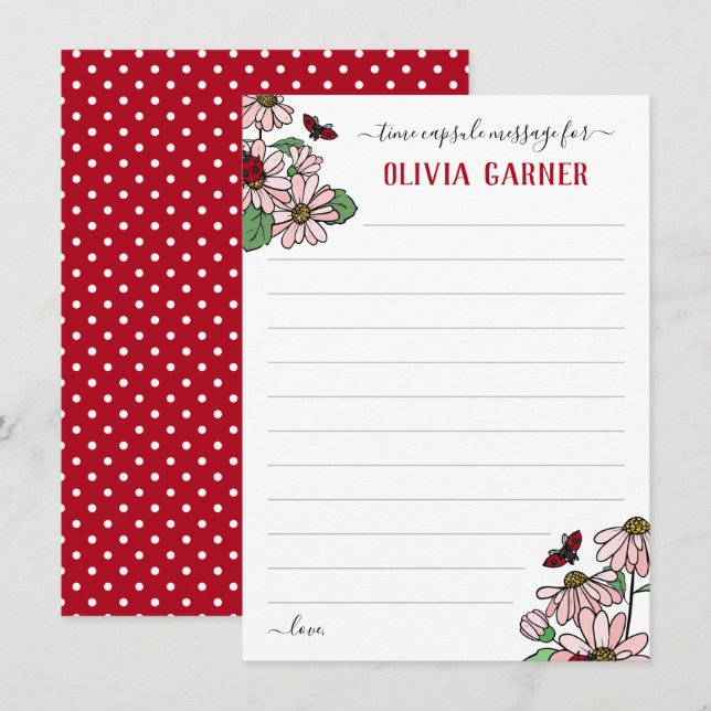 Invitation Ladybugs Onederday Heure Anniversaire Capsule Mess (Devant / Derrière)