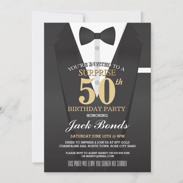 INVITATION L'AGENT SECRET ESPIONNE LA CRAVATE SURPRISE ANNIVE (Devant)