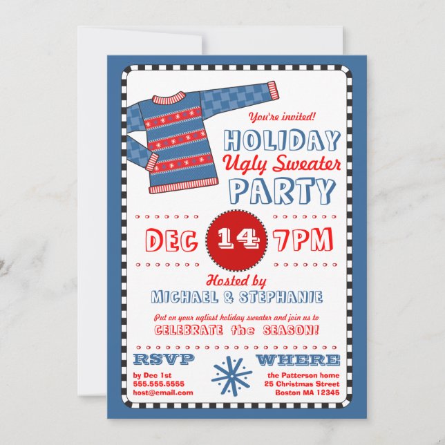 Invitation laide de fête de Noël de chandail de (Devant)
